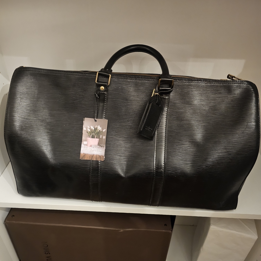 Louis Vuitton Black Leather Keepall Duffel Bag